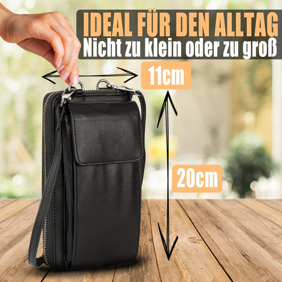 FLEXIBILITE® Handytasche zum Umhängen aus echtem Leder I EXTRA leicht 220 g mit RFID I Handy Portemo