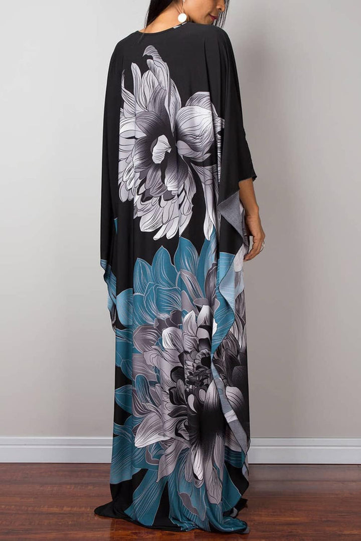 YouKD Sommer Geblümter Loser Kaftan Boho-Strand Bikini Aufdecken Kleid Plus Grösse Robe für Damen Ei