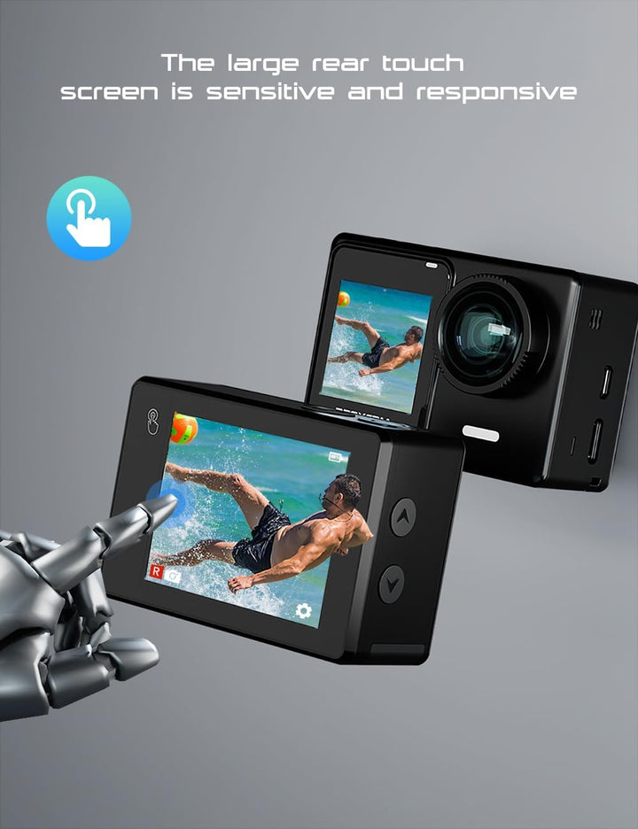 Apexcam 4K 30FPS 20MP Action Cam Dualscreen Touchscreen 40M wasserdichte Unterwasserkamera EIS Stabi