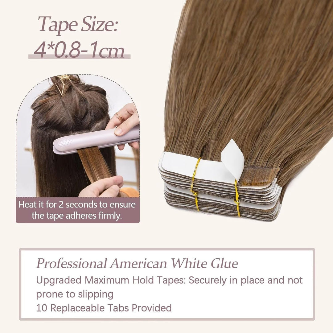 TESS Tape Extensions Echthaar #6 Mittelbraun 50 cm Echthaar Haarverlängerung 20 Stücke Glatt Remy Ta