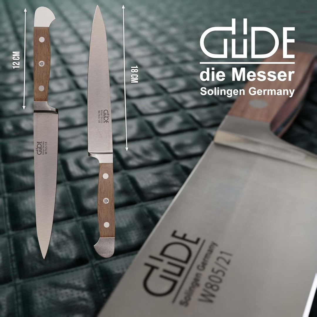 GÜDE Solingen - Filiermesser geschmiedet, 18 cm, Walnussholz, ALPHA WALNUSS, Doppelkropf, Handmade G