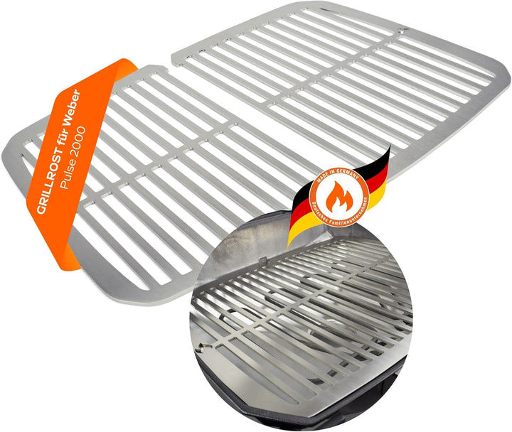 Edelstahl INOX Grillroste für Weber Pulse 2000 | spülmaschinenfest - Set aus 2 Hälften Grillrost Pul