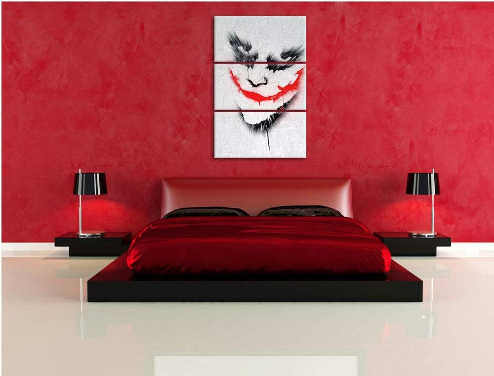 gemaltes Joker Gesicht auf Spanplatte schwarz/weiss 3-Teiler Leinwandbild 120x80 Bild auf Leinwand,