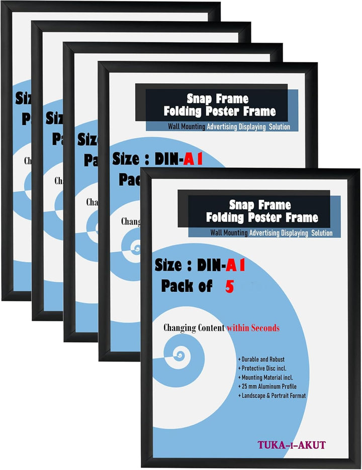 TUKA-i-AKUT 5er A1 Klapprahmen aus Aluminium 25 mm Profil, Plakatrahmen Wechselrahmen Poster Rahmen