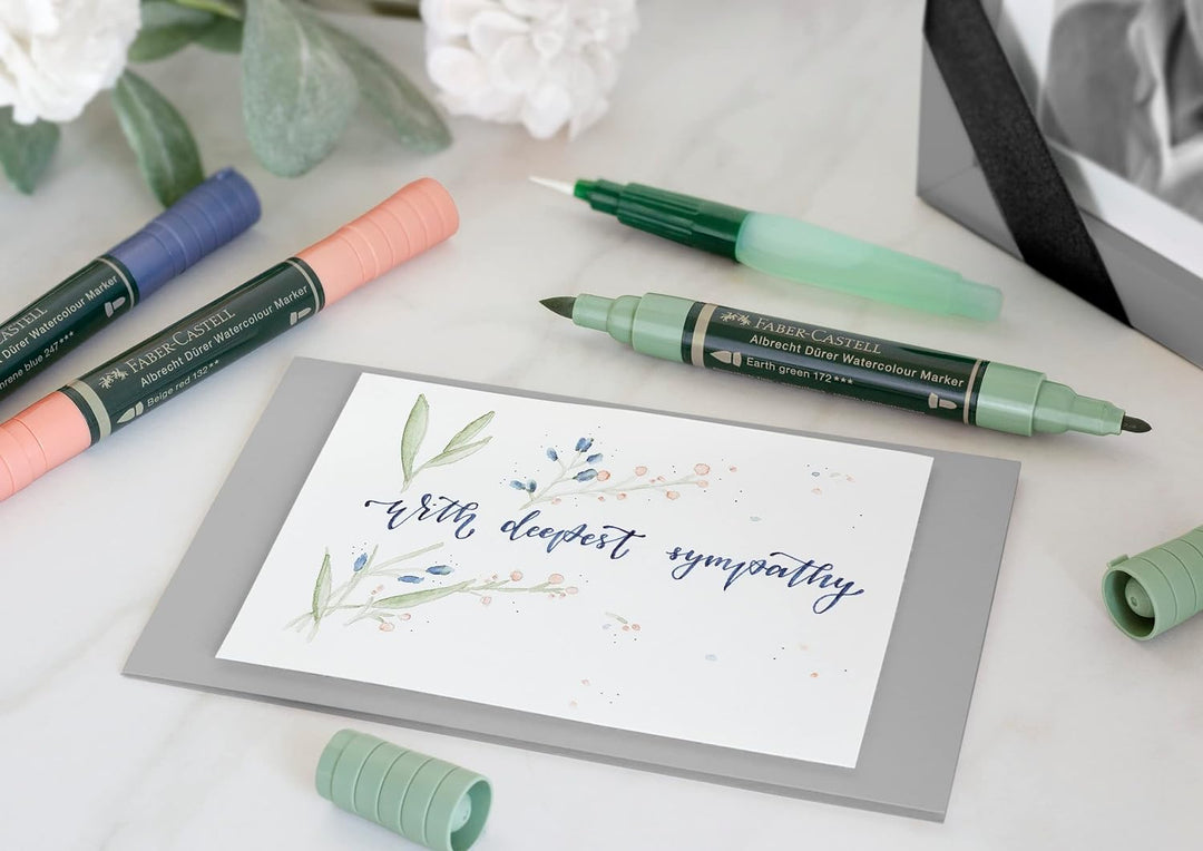 Faber-Castell 160308 - Aquarellmarker Albrecht Dürer mit Doppelspitze, 5er Etui, Marker mit Faser- u