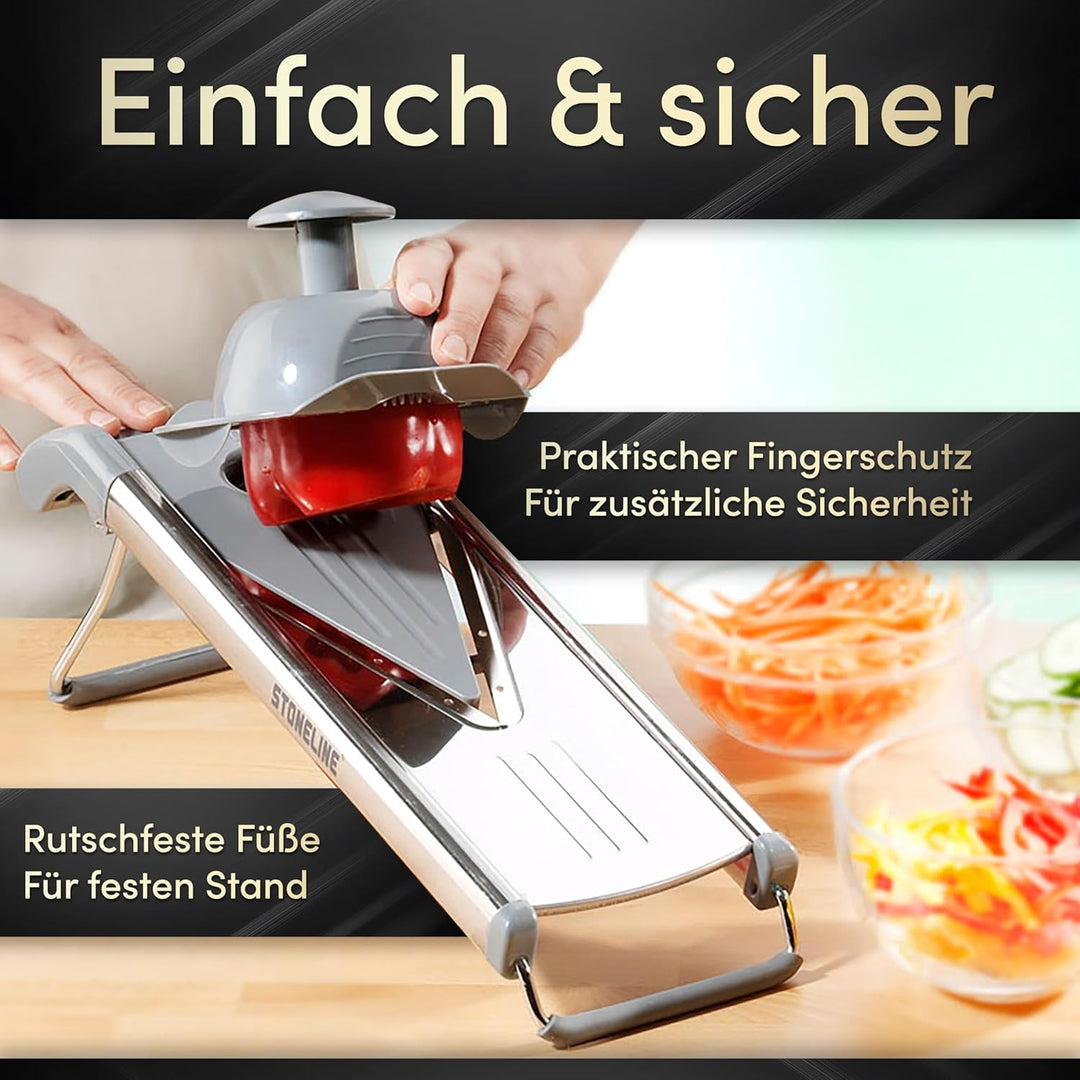 STONELINE V Hobel Gemüseschneider Set 9 teilig für Scheiben Stifte Streifen Würfel, mit 5 Schneid-Ei