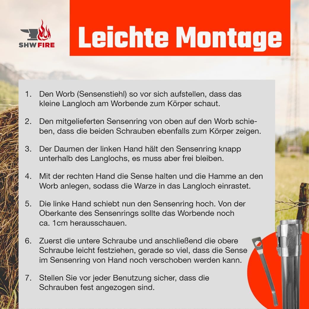 SHW-FIRE Blattsense 65cm mit 150cm Stahlrohrstiel - Ideale Sense