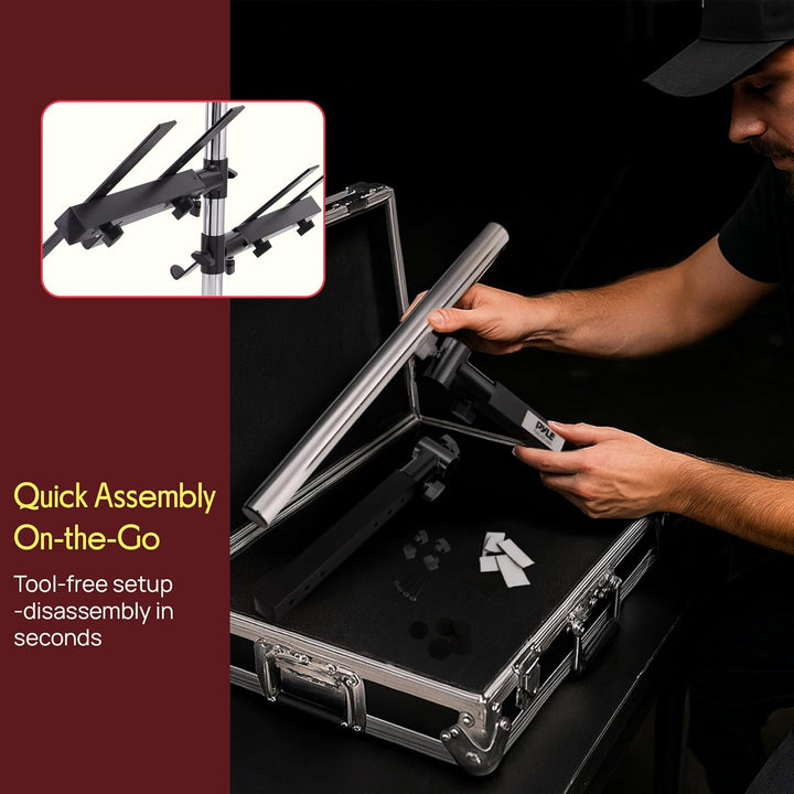 Pyle Portable Dual Laptop Stand - Universal Standing Table Holder with Bracket Arms, Adjustable Heig