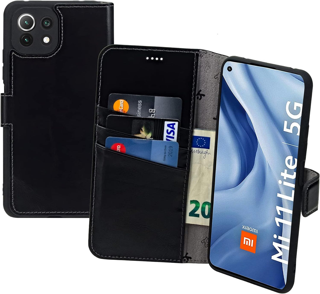 Suncase Book-Style Hülle kompatibel mit Xiaomi Mi 11 Lite 5G Leder Tasche (Slim-Fit) Lederhülle Hand
