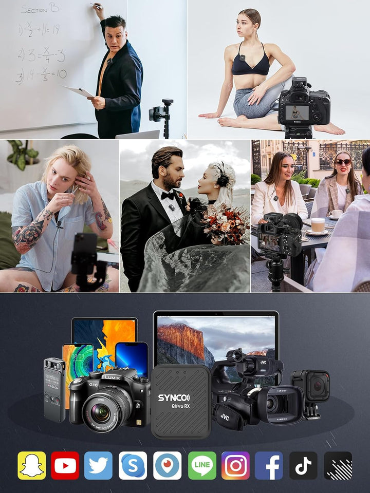 SYNCO Lavalier Mikrofon Wireless G1(A2) Pro, Ansteckmikrofon Dual Pack mit Ladegehäuse Rauschunterdr