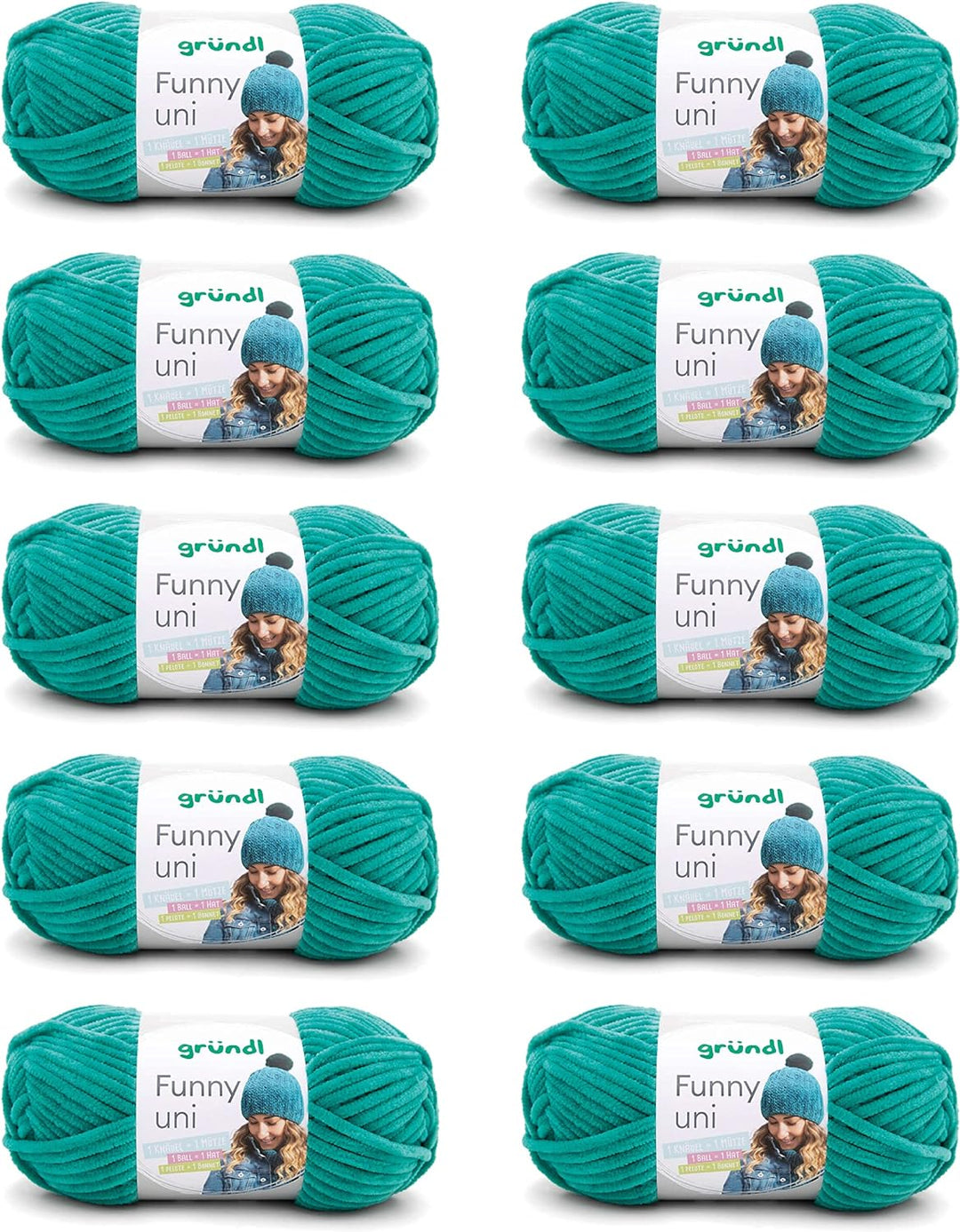 Gründl Funny uni Strick- & Häkelgarn (samtartiges Chenille-Garn aus 100% Polyester, 10 x 100 g / 120