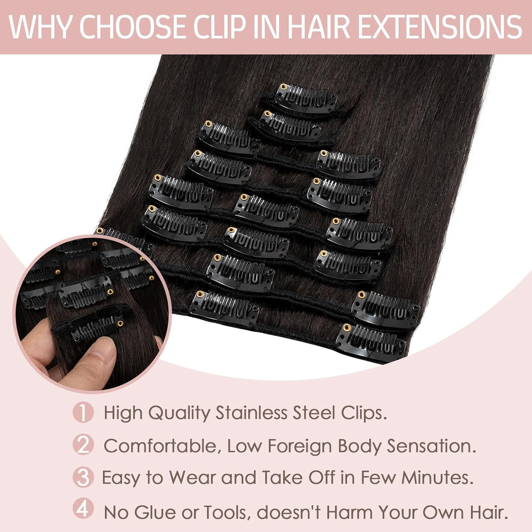 Silk-co Echthaar Clip In Extensions 8 Tressen 18 Clips 55g, Natural Schwarz Hair Extensions, Remy Ec