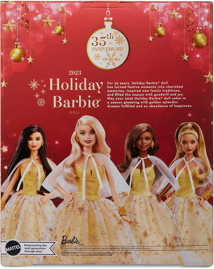 BARBIE 2023 Holiday Puppe - 35. Jubiläumsedition mit goldenem Kleid, glitzernden Sternendetails und