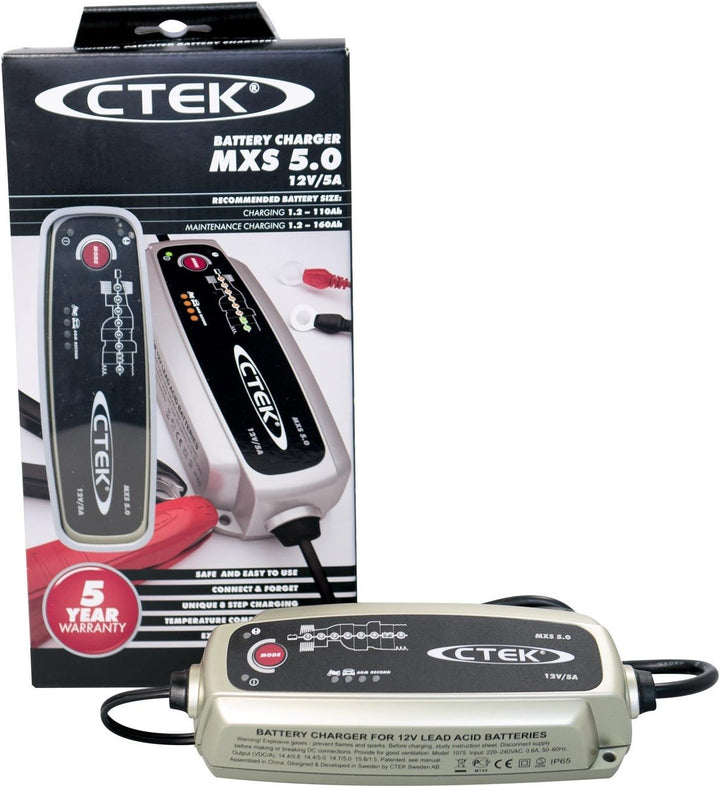 CTEK MXS 5.0 Batterieladegerät Mit Automatischer Temperaturkompensation, 12V 5.0 Amp & Comfort Conne