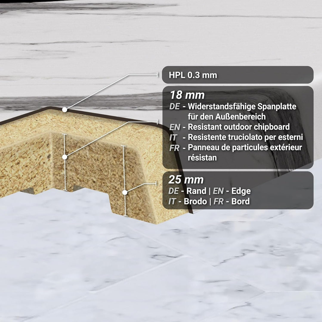 WERZA | Werzalit Tischplatte | Weiss Marmor | B:T 120 x 70 cm | Topalit Gartentischplatte | Perfekt