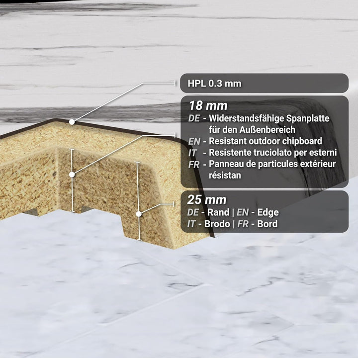 WERZA | Werzalit Tischplatte | Weiss Marmor | B:T 120 x 70 cm | Topalit Gartentischplatte | Perfekt