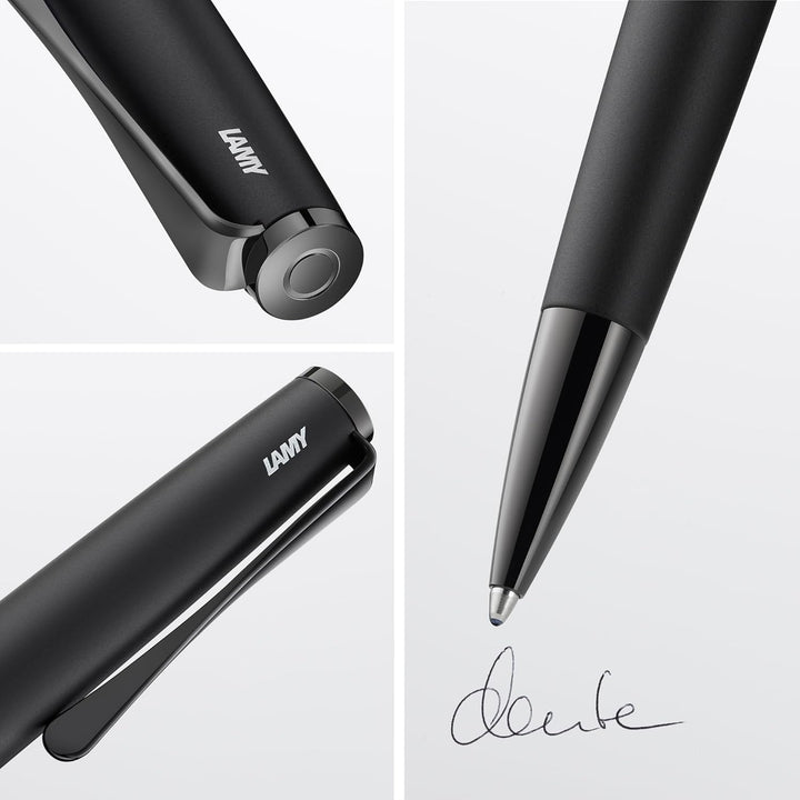LAMY studio Premium Kugelschreiber 266 aus Edelstahl in schwarzem Lack-Finish, propellerförmige Clip