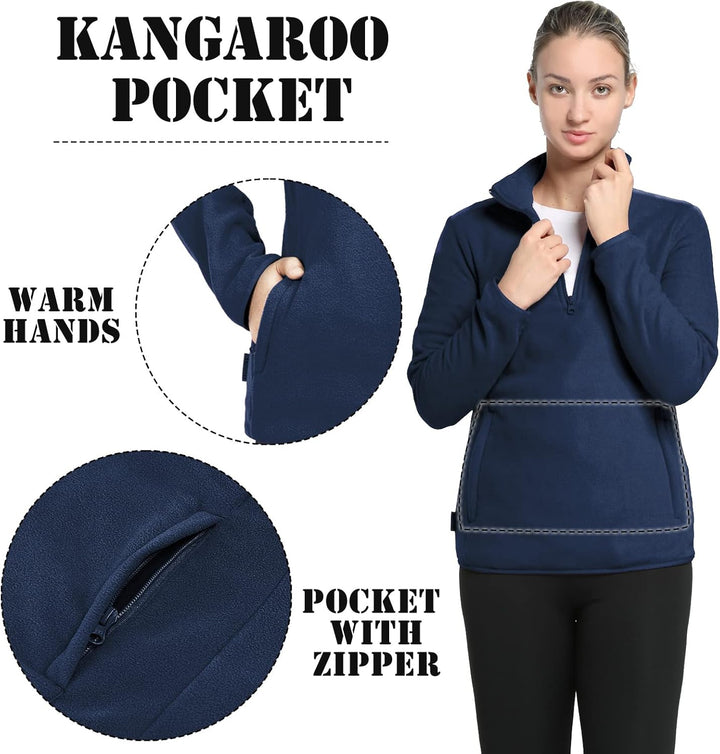 33,000ft Damen Fleece Pullover mit Halbreissverschluss Stehkragen Fleecepullover Sweatjacke Winter W