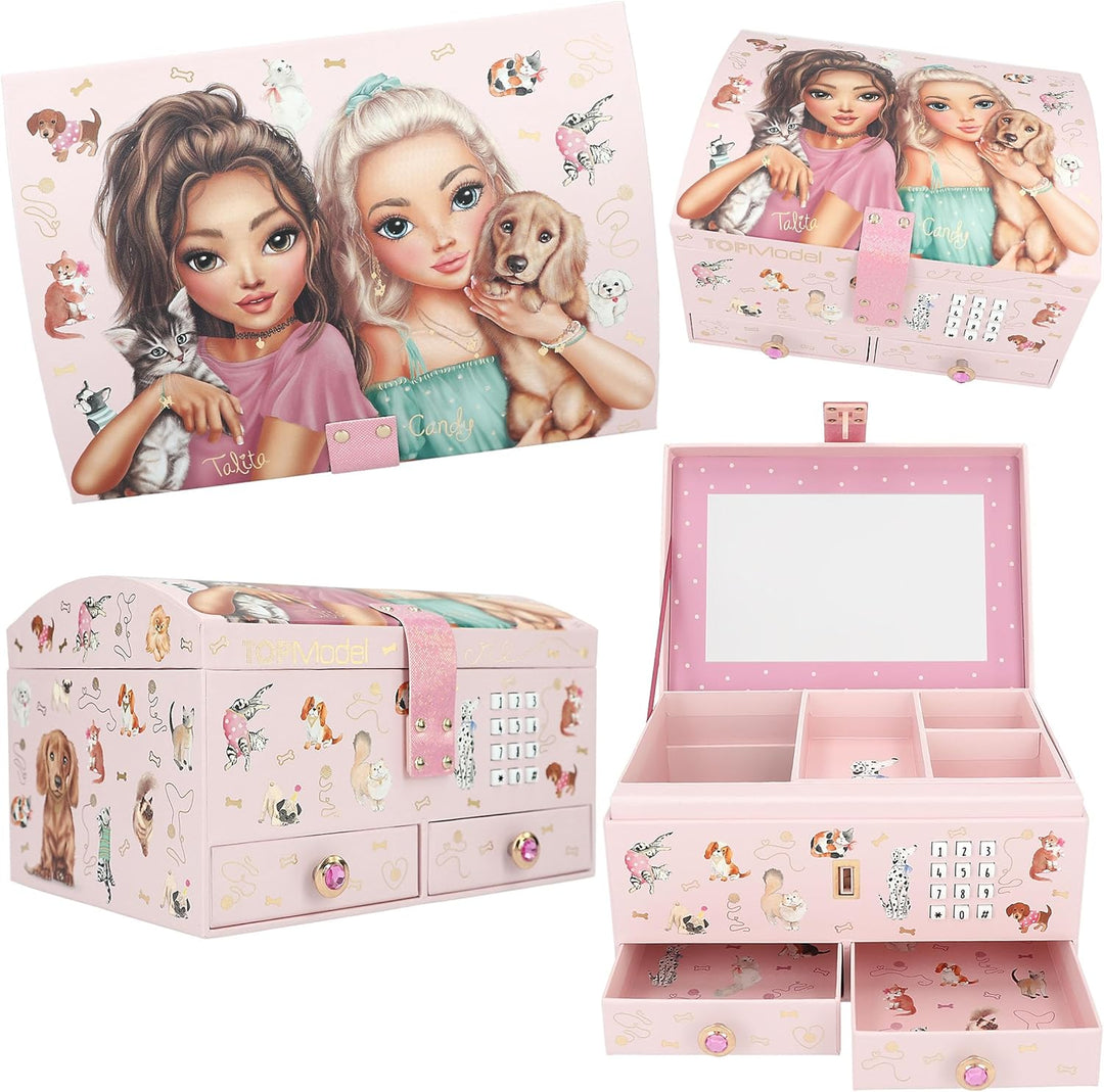 Depesche 13140 TOPModel - Grosses Schmuckkästchen in Rosa, mit Model Motiv und Tieren, Schmuckbox mi