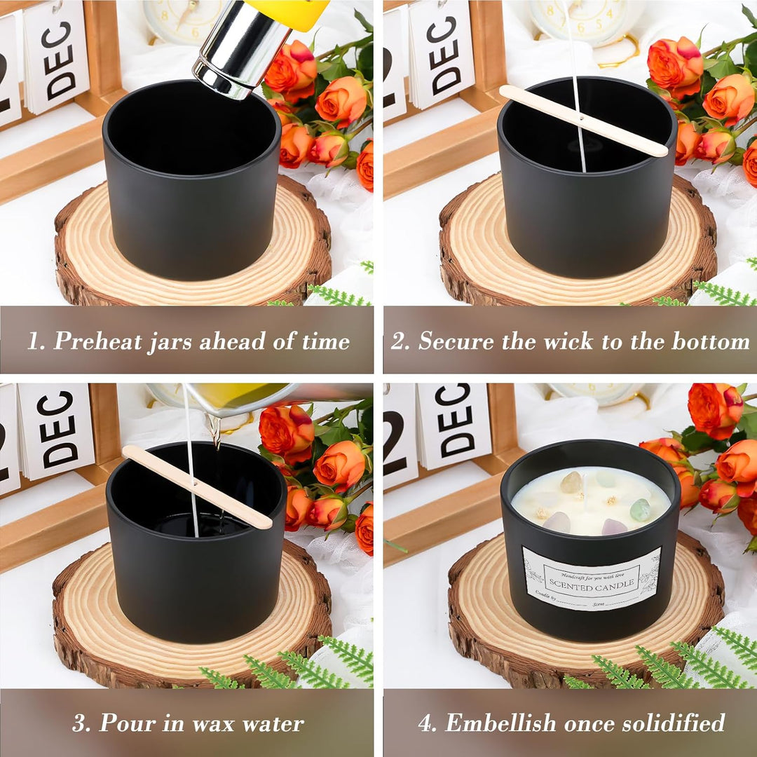CONNOO 8 Stück 340 ml mattschwarze Glas-Kerzengläser mit breiter Öffnung für die Herstellung von Ker
