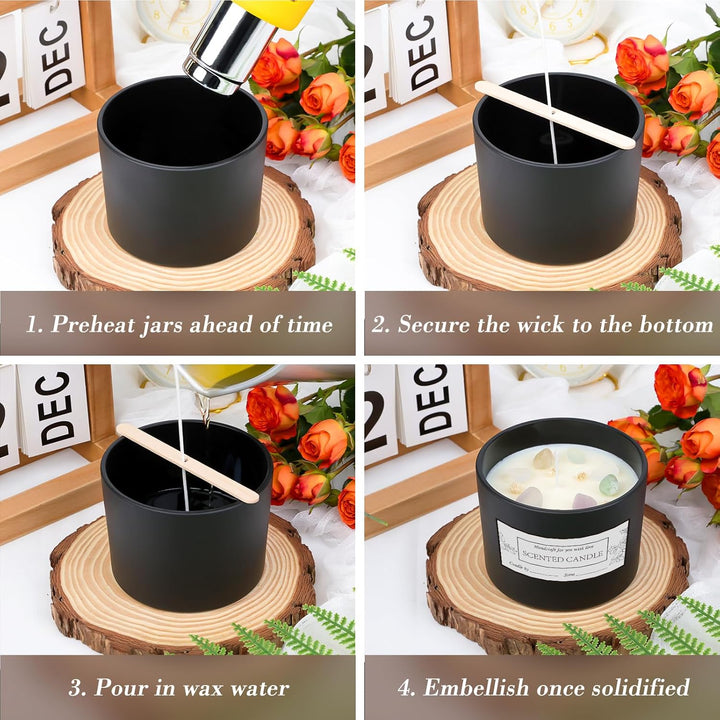 CONNOO 8 Stück 340 ml mattschwarze Glas-Kerzengläser mit breiter Öffnung für die Herstellung von Ker
