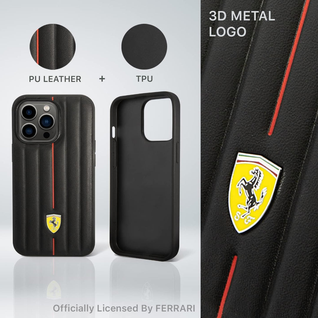 Ferrari Handyhülle für iPhone 14 Plus in Schwarz geprägten Streifen Schutzhülle Leder Strapazierfähi