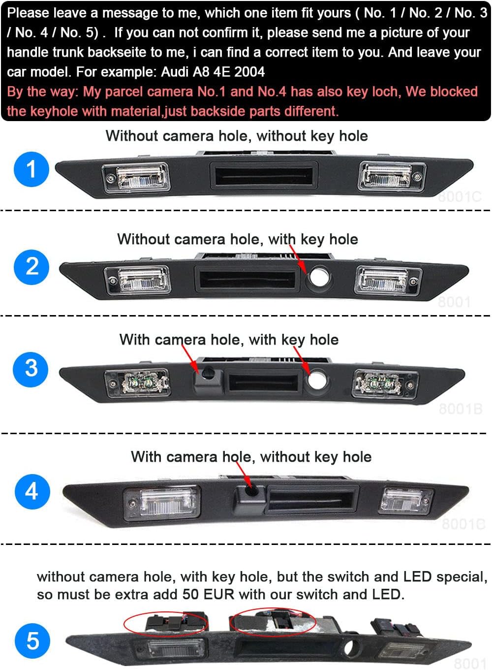 Auto Kofferraum Griff Rückfahrkamera Rückfahrkamera für Audi A3 A4 A6 Avant 8P1 8PA 8E2 B6 8EC B7 8E