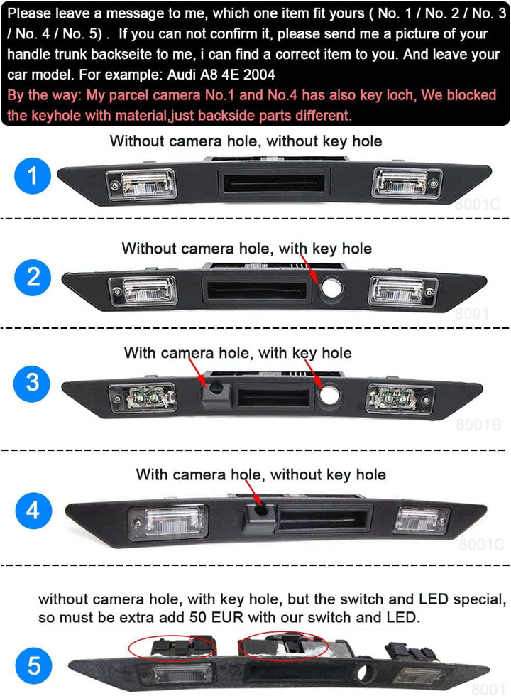 Auto Kofferraum Griff Rückfahrkamera Rückfahrkamera für Audi A3 A4 A6 Avant 8P1 8PA 8E2 B6 8EC B7 8E