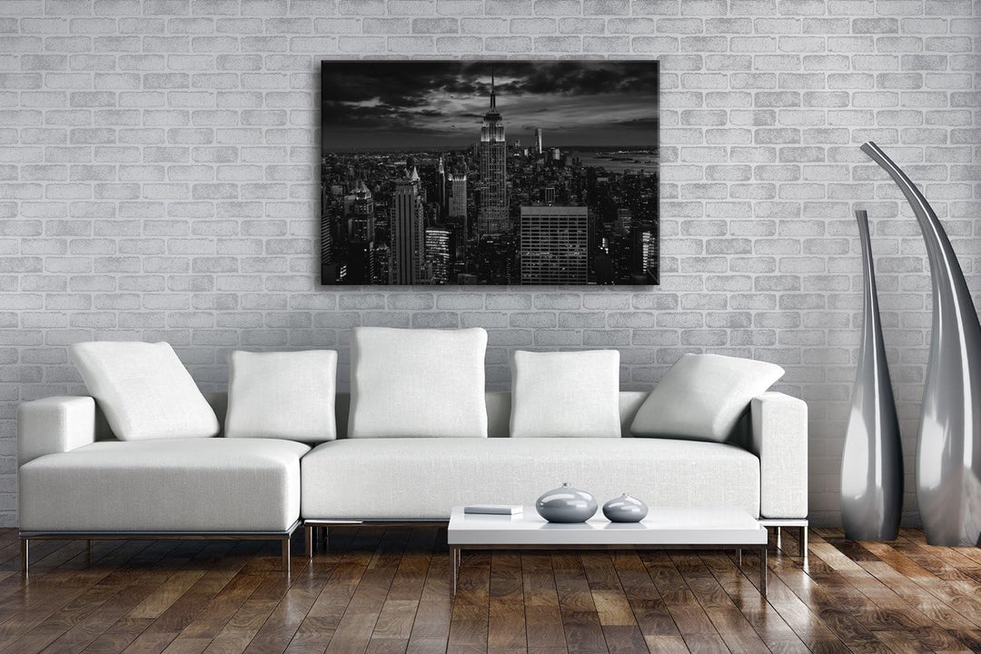 deyoli New York bei Nacht Format: 80x60 Effekt: Schwarz/Weiss als Leinwand, Motiv fertig gerahmt auf