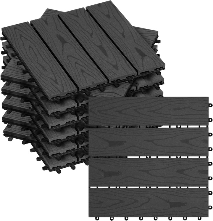 WOLTU WPC Terrassenfliesen Holzoptik Terrassendielen Fliese in Bodenbelag mit klicksystem, für Terra