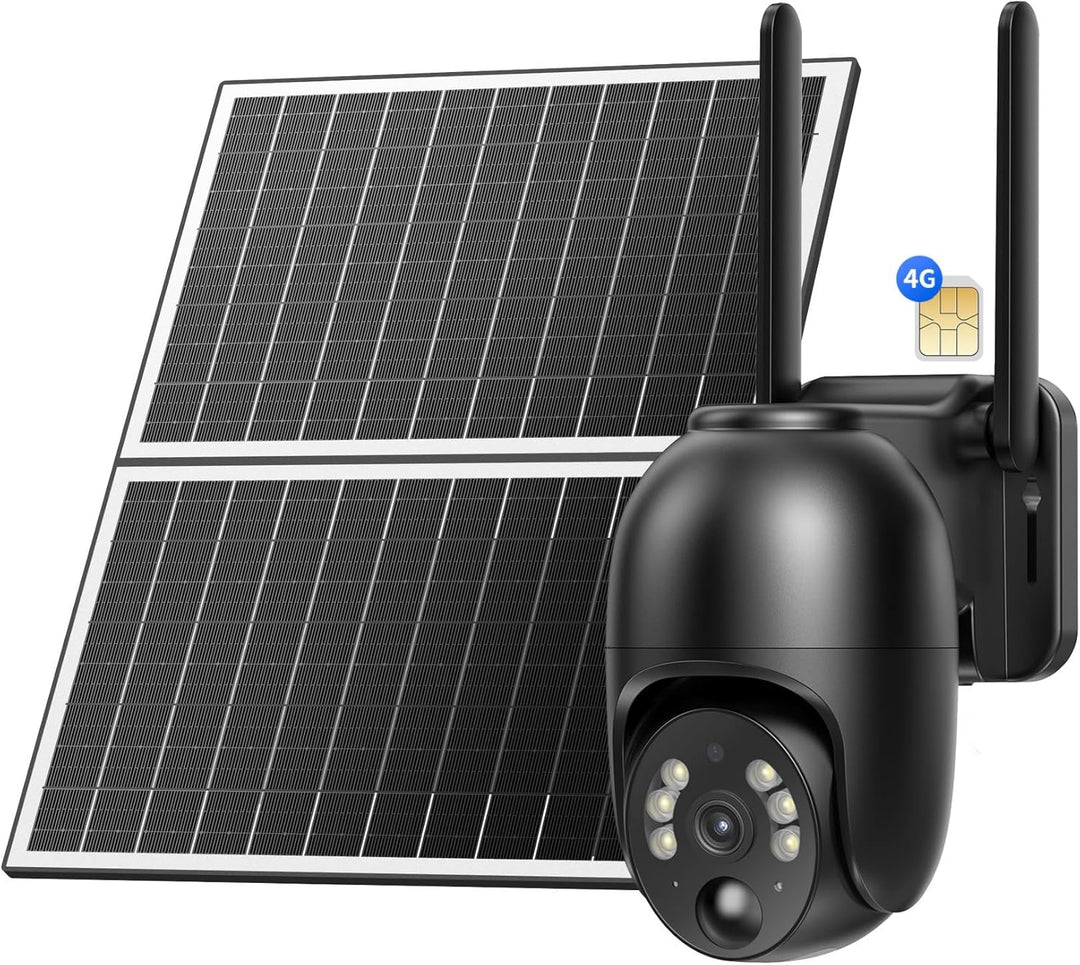 NUASI 4G LTE Überwachungskamera mit SIM Karte Aussen 20W Solarpanel, Kabellos Solar PTZ Überwachungs