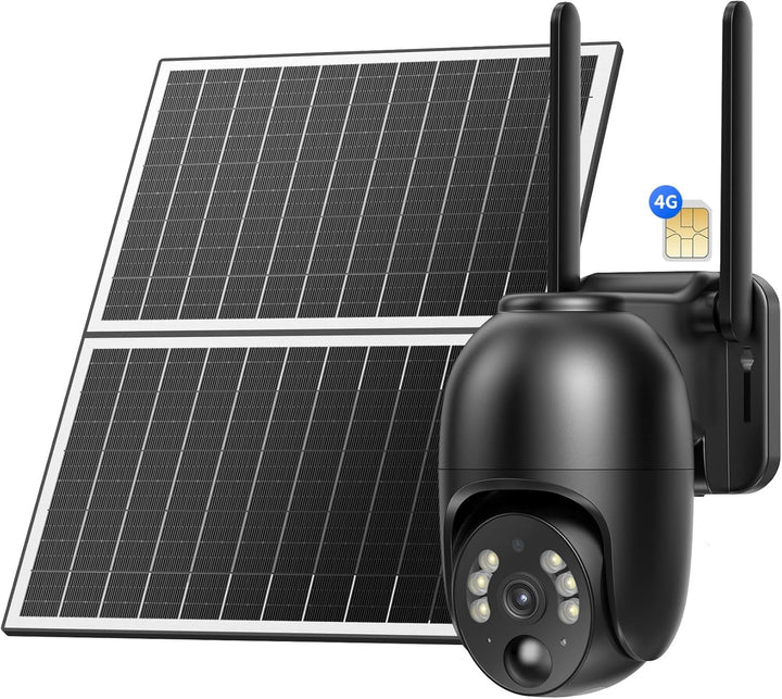NUASI 4G LTE Überwachungskamera mit SIM Karte Aussen 20W Solarpanel, Kabellos Solar PTZ Überwachungs