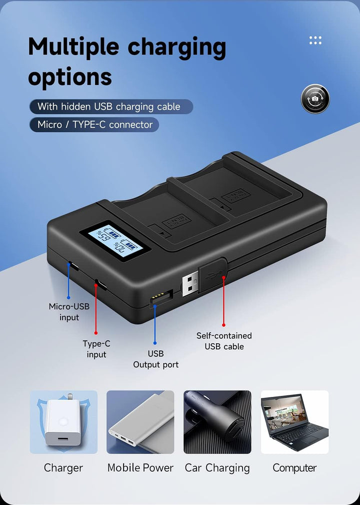 CITYORK Ersatz Akku BLN-1 (2er Pack) und Schnell Doppel LCD Akku Ladegerät für Olympus BLN-1 OM-D E-