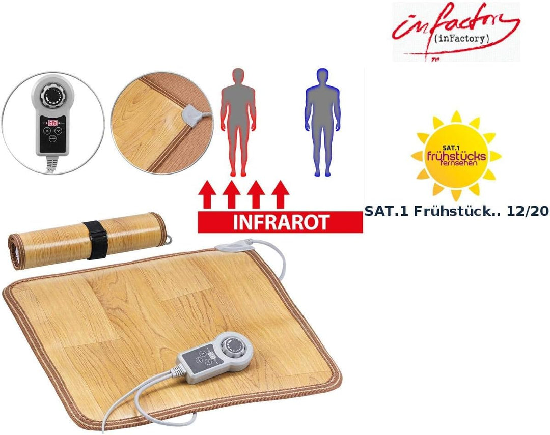 infactory Teppichheizung Infrarot: Beheizbare Infrarot-Fussboden-Matte, 50,5 x 55 cm, bis 60 °C, 70