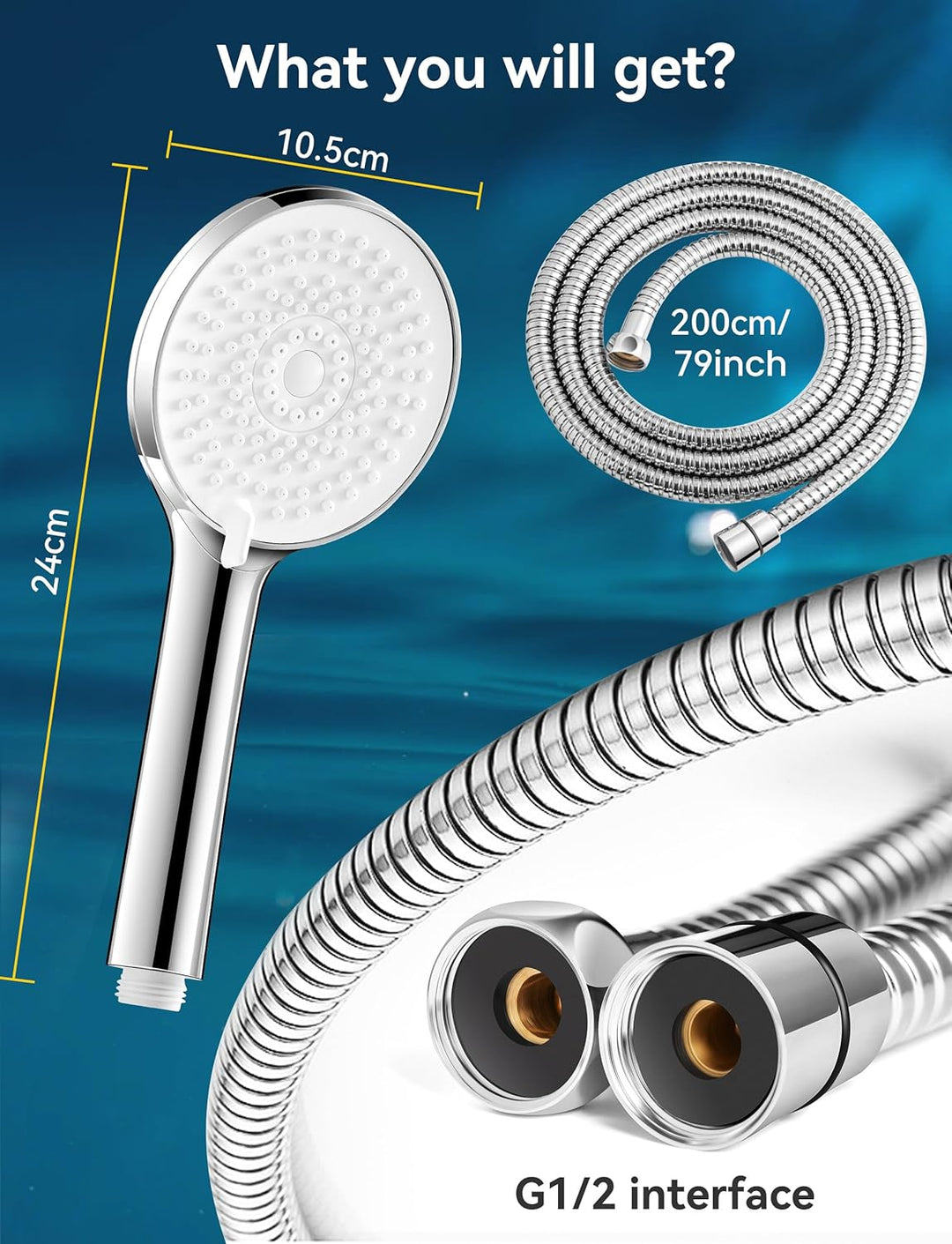 Magichome Duschkopf Wassersparend mit Schlauch 2M, wassersparender Duschkopf mit 5 Strahlarten,Regen