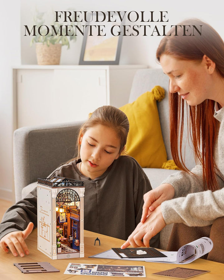 Rolife Book Nook Kit für Erwachsene DIY Miniature House mit Licht für Buchstütze Bibliothek Bücherre