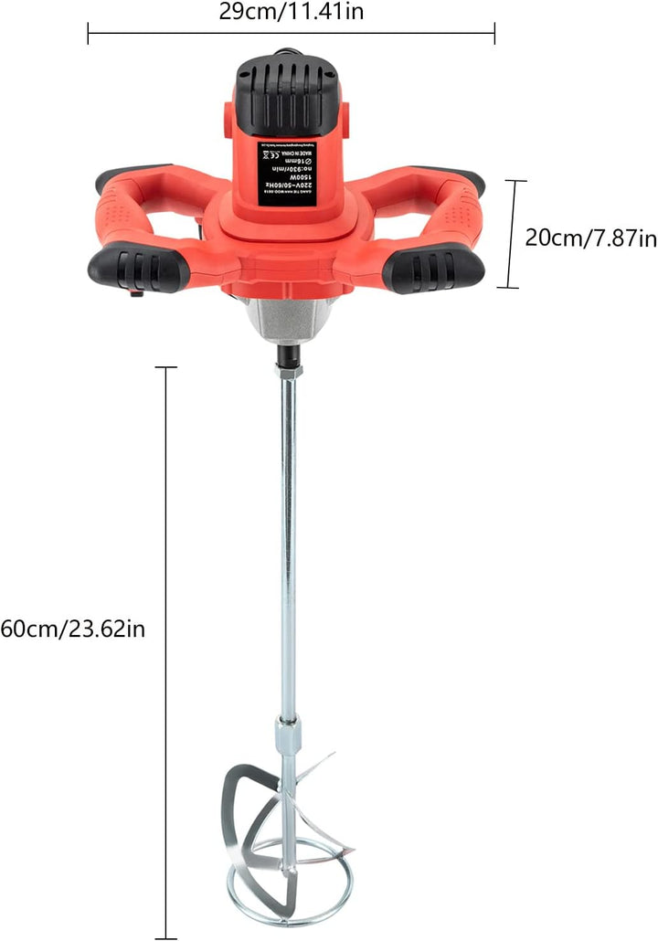 Tragbarer Betonmischer (1500 W, S-förmige Doppelklinge, Leerlaufdrehzahl 330-930rpm, Reiner Kupferbü