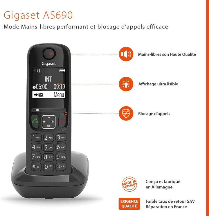 Gigaset AS690 TRIO - 3 Schnurlose DECT Telefone, schwarz