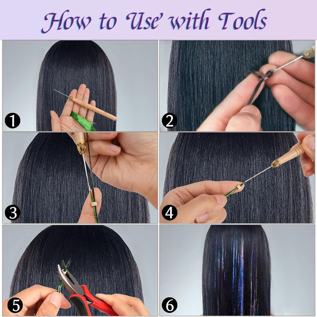 3200 Hair Tinsel,48 Inches Haar Lametta mit Werkzeug,16 Farben Glitzer Haarsträhnen zum Flechten Haa