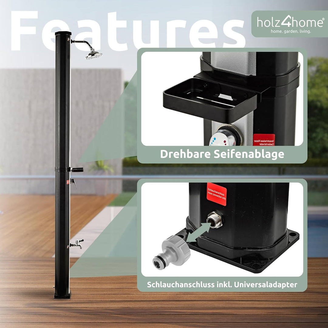 holz4home® Solardusche Gartendusche I Aussendusche mit Warmwasser bis 60°C I Outdoordusche für Garte