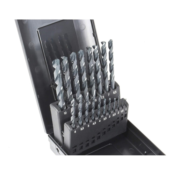 STIER Spiralbohrer Set HSS-R, 19-tlg (1-10 mm), Metallbohrer Satz, Stahlbohrer Satz, selbstzentriere