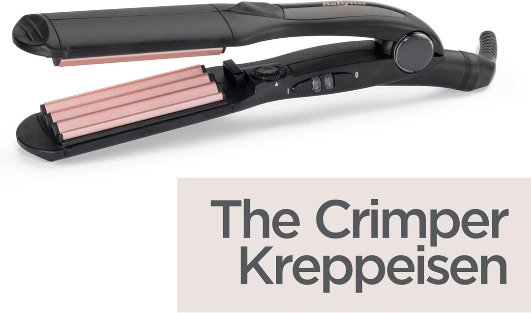 BaByliss The Crimper Kreppeisen mit 10 Temperaturstufen bis 210°C und Abschaltautomatik In rosa Schw