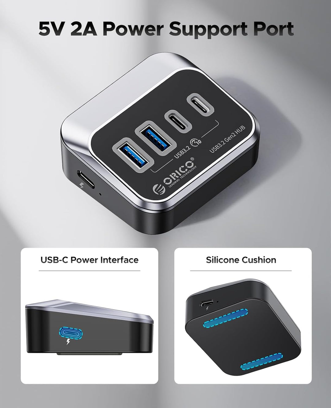 ORICO USB 3.2 Hub, USB 3.2 Gen 2 Hub mit 2 USB-A 3.2 Gen2 und 2 USB-C 3.2 Gen2, USB-Splitter kompati