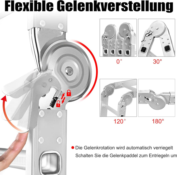 LZQ 4x4 Mehrzweckleiter 470cm 6 in 1 Alu Leiter Vielzweckleiter Klappleiter Haushaltsleiter Arbeitsl