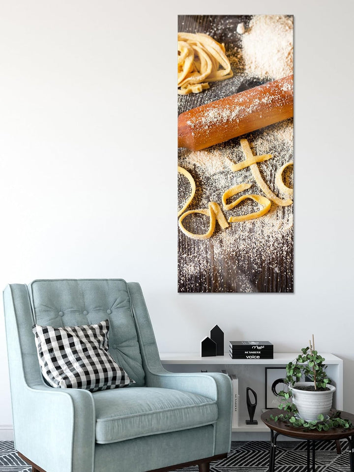 Glasbild Panorama | Wandbild aus Echtglas | Frische Nudeln Pasta Italia | 100x40 cm | inkl. Aufhängu