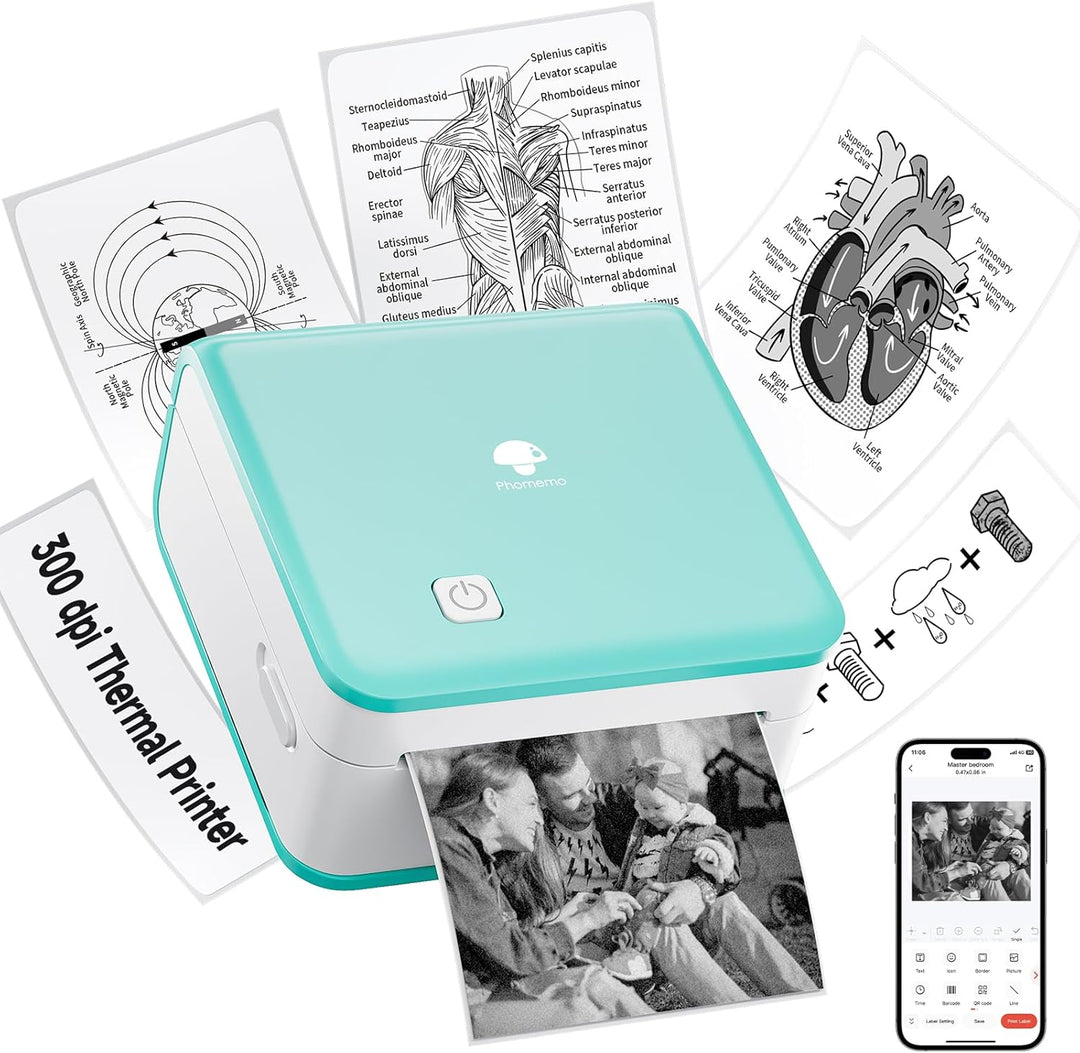 Phomemo M02 Pro 300 DPI Mini Tragbarer Drucker Bluetooth Thermodrucker Drucker für Handy, Kompatibel