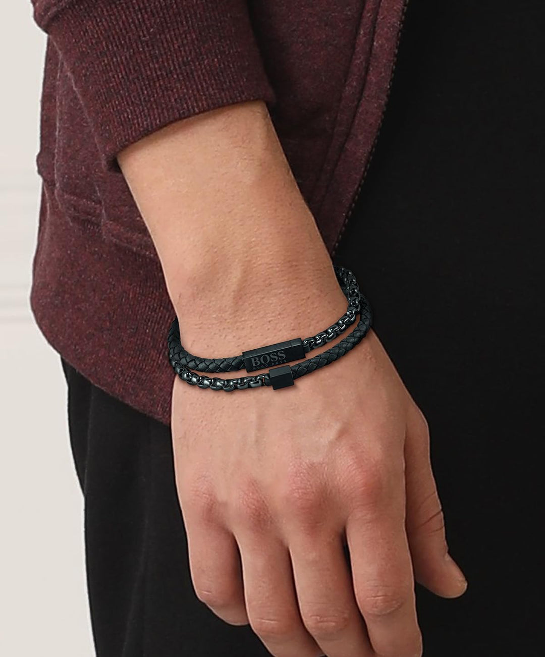 BOSS Jewelry Lederarmband für Herren Kollektion BLENDED Schwarz - 1580150M