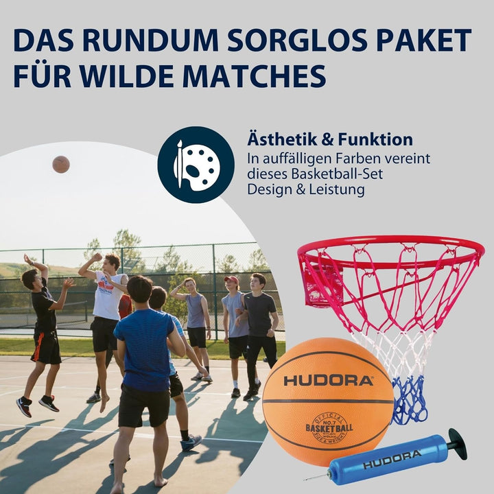 HUDORA Basketball-Set Slam It - Basketballset mit Korb, Basketball Grösse 7 & Handpumpe - robuster B