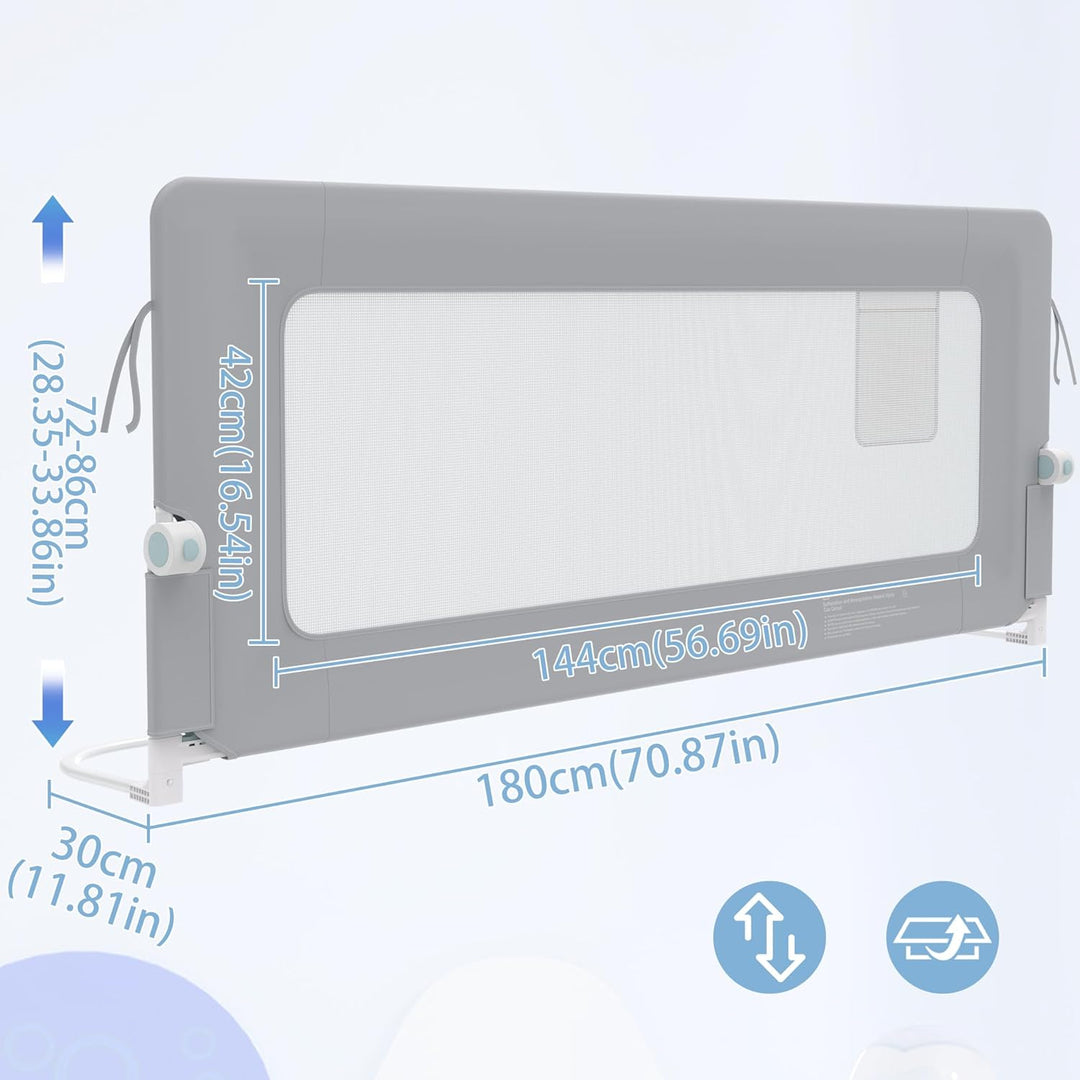 NAIZY Rausfallschutz Bett Rail 180cm Klappbar Bettgitter Baby mit Aufbewahrungstaschen, Bettschutzgi