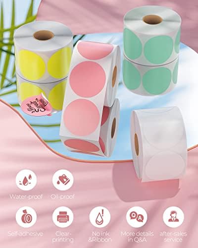 MUNBYN 2" Runde Etiketten Selbstklebend Rolle-Versandetiketten 750 Etiketten Kreis Thermodirekt Etik